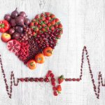 Ein Herz mit einer EKG-Linie aus roten Früchten und rotem Gemüse stehen für eine herzgesunde Ernährung.
